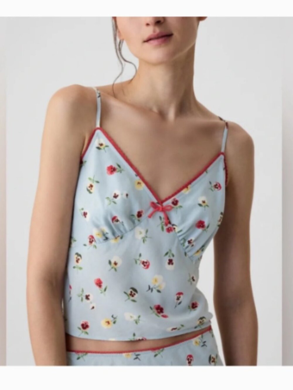 NEW Doen x Gap Cropped Floral Cami Tank Light Blue Sz L
